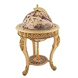VIDAR Sixteenth-Century Italian Replica 17.7' Diameter Old World Map Parchment Globe Bar Wine Holder 3 Legs in Engraved Golden Composite Plastic Finish, 41' Wine Cabinet