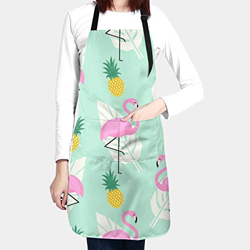 Pink Flamingo Pineapples Kitchen Aprons,Adjustable Bib Apron With Pockets For Kitchen Crafting Cooking,Restaurant & Bbq #TOP1