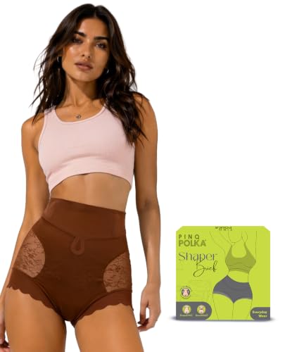 Image of PINQ POLKA Tummy Tucker High Waist Shaper Brief Panty Women, Underneath Belly Fat Control Shapewear All Weather, Breathable Lace