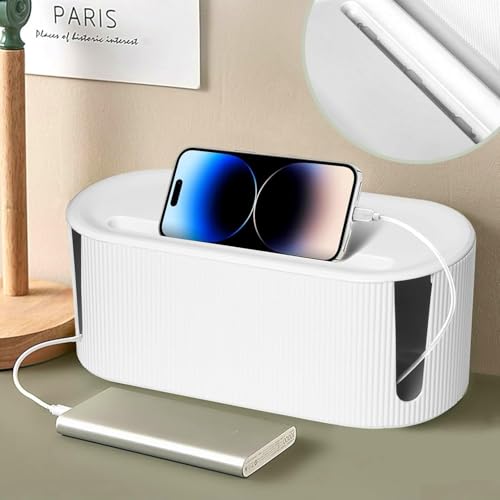 Cable Management Box,Desk Cord Organizer Box with Groove Cover,Plastic Cord Hider Box,Large Cable Box Organizer for Storaging Power Socket/TV/Computer/Router/Games Console Cable (White) by JTZXJJX - Image 2