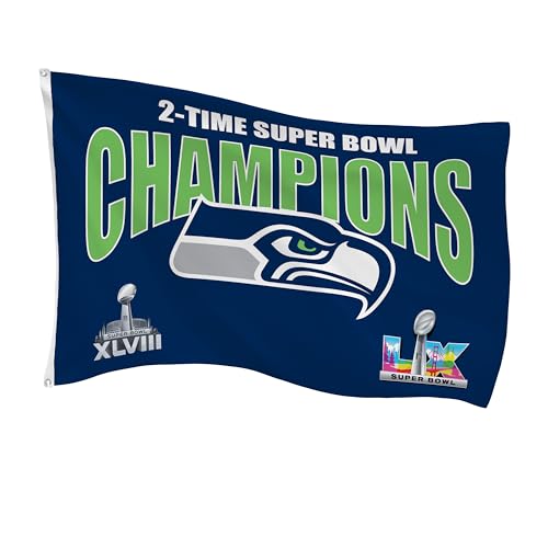 NFL Seattle Seahawks Multi-Win Superbowl Champions 3x5 Flag for Outside with Grommets | Outdoor & Indoor | Heavy Duty Flag & Banner | Works with Flag Pole for Outside House