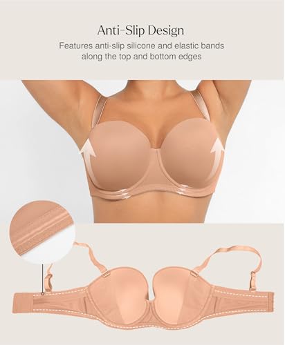 Image of Popilush Strapless Bras for Women Push Up Underwire Bra with Detachable Straps Multiway Bralette