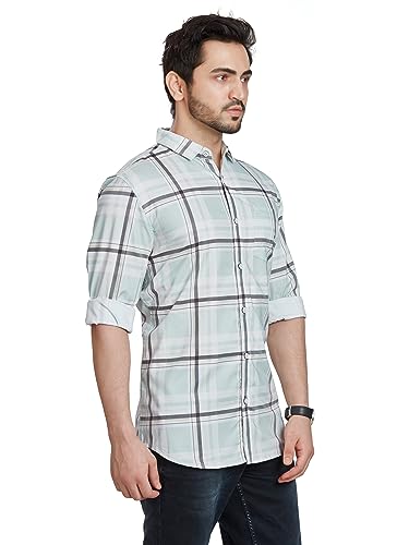 Image of BE ACTIVE Men's Solid Slim Fit Cotton Casual Shirt | Men Stylish Shirt | Spread Collar & Full Sleeves | Checkered Pattern | Regular Fit