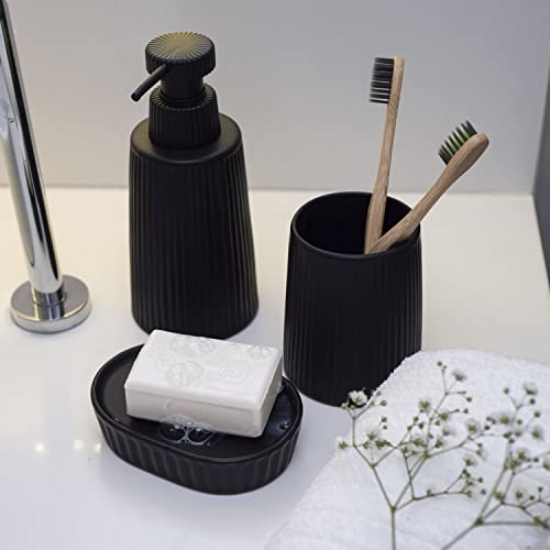 PORTA SABONETE LÍQUIDO DE CERÂMICA LISTRAS PRETO - OIKOS