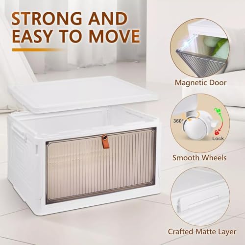 Image of YASONIC 4 Pack Plastic Cupboard for Storage, Multipurpose Stackable Cabinet Drawer, Foldable Wardrobe Organizer for Clothes, Kitchen Storage Cabinet, Modular Almirah with Magnetic Doors, Wheels