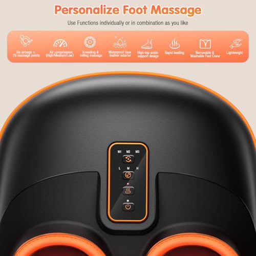 POGGT Foot Massager Machine with Heat, Upgrade 6 Airbags 29 Nodes Deep Rolling, Compression, Ankle Kneading, Shiatsu Foot Massager for Neuropathy Plantar Fasciitis, Gifts for Men Women Fits Up to 13" - Image 2