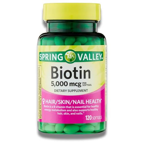 KP+ Spring Valley Biotin, Biotin 5000 mcg, 120 Softgels + (KP+Sticker)