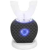 BHDK Elektrische Zahnbürste, 360 ° U-förmige automatische Mundbürste mit ganzem Mund, kabellose Zahnbürste zum Aufladen mit Silikonbürstenkopf in Lebensmittelqualität für Zahnaufhellung(Schwarz)