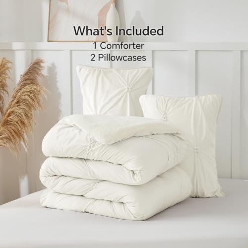 Image of BEDELITE Fluffy Sherpa Twin Comforter Set,Pintuck-Cream