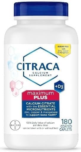 Citracals Maximum Plus Calcium Citrate + D3 180 Caplets Bone Health Support with Zinc Copper and Manganese