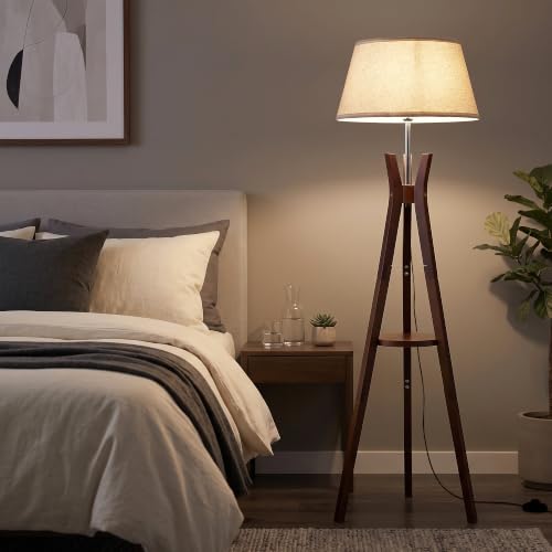 Image of Tripod Floor Lamp with Shelf, Modern Corner Lamps for Living Room