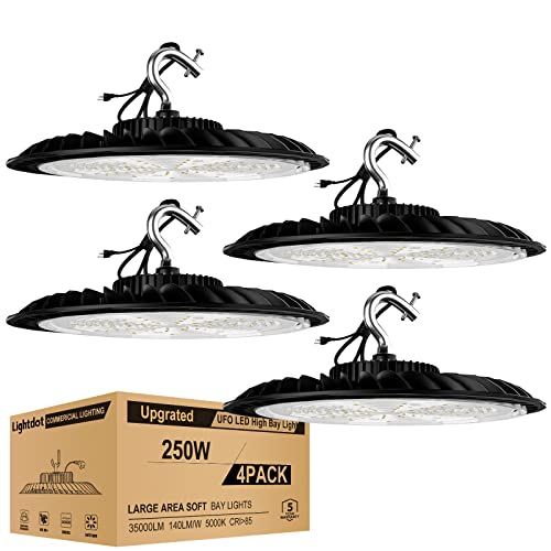Lightdot 4Pack 250W Led High Bay Light 35000Lm (Eqv.1000W Mh/Hps) Commercial Bay Lighting, 5000K Daylight Led Ufo High Bay With Us Plug For Garage/Barn, Energy Saving Upto 1840Kw*4/Y(5Hrs/Day) #TOP26