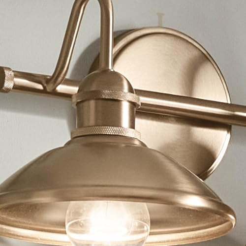 Image of Kichler Clyde 2-Light Bathroom Vanity Light Fixture, Industrial Wall Sconce with Metal Shades in Champagne Bronze for Rustic and Traditional Decor (17 inch x 7.5 inch x 8.25 inch), 45944CPZ