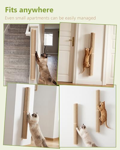 KwiMeow Cat Scratching Post Wall-Mounted, 86cm Tall Wooden Scratching Posts for Indoor Cats, Sturdy & Invisible, Rotatable Natural Jute Rope Column (Wooden-1pc) - Image 6