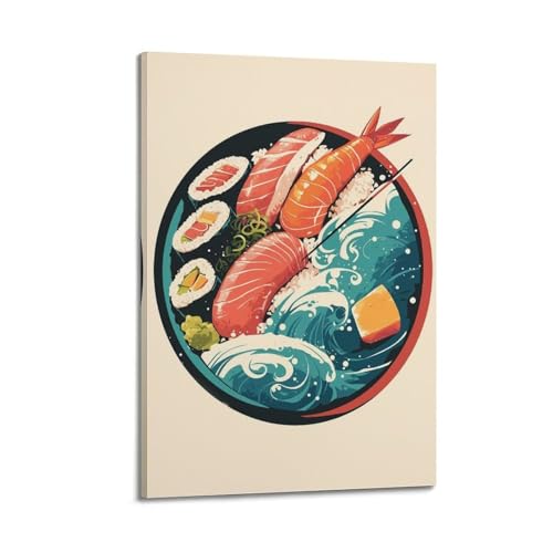 Décoration murale sushis Ukiyo-E WIZIGM poster sur toile avec cadre 20x30