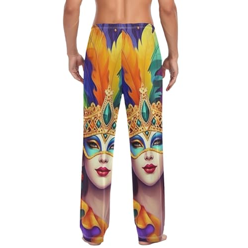 Lounge Pajama Pants for Men Carnival Mask Men's Sleep Bottoms Pants with Drawstring, S2