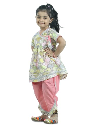 Image of Girls Pure Cotton Printed Angrakha With Dhoti