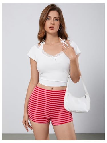 MakeMeChic Women's Striped Shorts Crochet Knit Pajama Micro Mini Boxer Lounge Shorts Summer Bottoms4