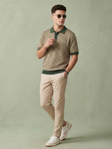 Image of Veirdo Men's Flatknit Printed Half Sleeve Polo T-Shirt with Collared Neck, Loose Comfortable Fit, Casual Style for Office, Travel, (Sizes S to 2XL)