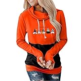 Yowablo Suéteres con capucha de halloween para mujer Fun Graphic Print Round Neck Long Sleeve Sudadera Tops Jersey Conejo, A-naranja., M