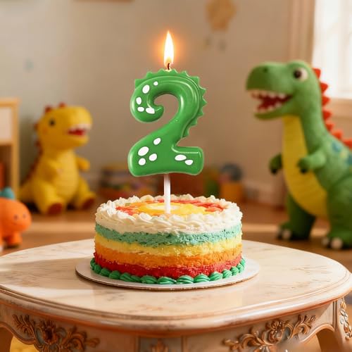 Dinosaur Number 2 Candle, MEOAlBkey 2nd Birthday Cake Candles for Boys 2.8 Inch Green Dino Cake Topper 2 Candle for Dinosaur Party Decorations 2 Year Old Boy - Image 3