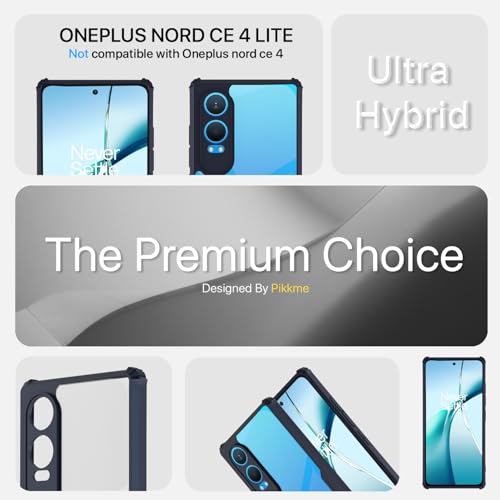 Image of Pikkme Crystal Clear Transparent Back | Ultra Hyrbid | Full Camera Protection | Raised Edge | Bumper Back Case for OnePlus Nord Ce 4 Lite 5G (Blue)