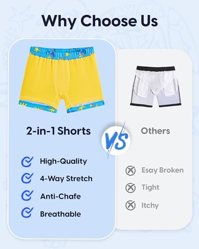 Image of maamgic Boys Swim Trunks with Compression Liner Quick Dry Swim Shorts Anti-Chafe Boy Bathing Suit