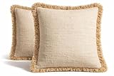 PLENA HOME Fundas de Cojín Boho 45x45 cm de Algodón con Flecos Beige – Estilo Mediterráneo Natural Rústico – Decoración para Sofa Cama Salon Dormitorio Algodon – Blanco Roto 2 Unidades