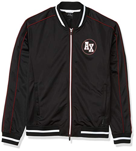 A|X Armani Exchange Men's Collegiante Logo Full Zip Long Sleeve Bomber Sweatshirt, Black, L