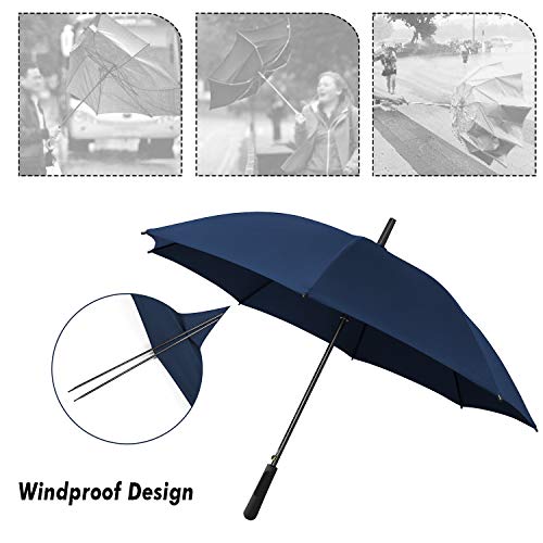 Topulors 43 In Long Stick Umbrella For Men And Women, Automatic Open, Double Strong Umbrella Bone For Outdoor Use, Rain & Wind Resistant Umbrellas-Purplish Blue #TOP3