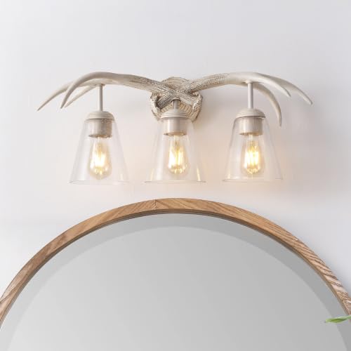 Image of JONATHAN Y Wyatt 25.5 inch Antique White 3-Light Faux Antler Vanity Light