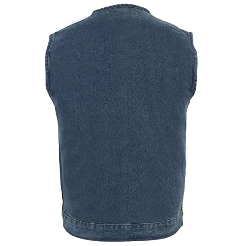 Image of Milwaukee Leather MDM3001 Men's 'Covert' Black Denim Collarless Club Style Motorcycle Biker Vest w /Dual Closure