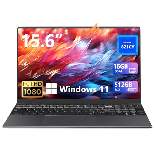 Portátil 15.6 Pulgadas, Ordenador Portatil Core I5-8210Y Procesador, Windows 11 PC Portátil 16GB RAM 512GB SSD, Laptop con IPS FHD Pantalla, Ordenador Portátil con Type-C+TF Card Slot to 1TB+USB3.0