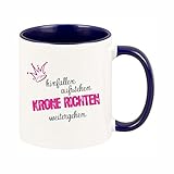 4youDesign Tasse mit farbigem Henkel Hinfallen - aufstehen - Krone richten - weitergehen - Kaffeebecher - Geschenkidee - Geschenk für Frauen - Krone - Prinzessin - für sie (dunkelblau)