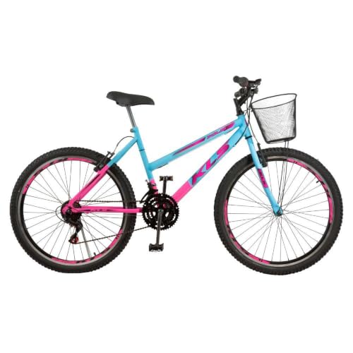 Bicicleta 26 Kls Aero V-brake 21 Marchas Caixa Box Feminina - Azul Piscina/rosa Chiclete