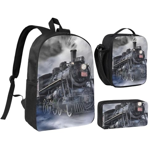 Sac à dos train à vapeur EdWal léger avec boîte à déjeuner et trousse pour école
