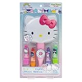Hello Kitty 4pk Lip Balm Light Up Mirror and Hair Set Bundle with Hello Kitty Stickers