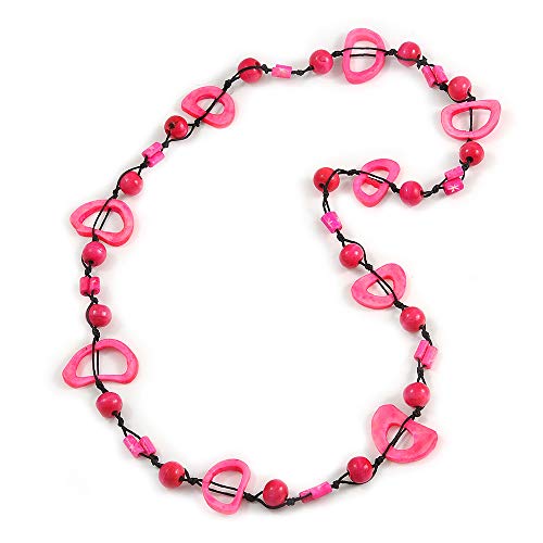 Collier en coton rose fluo avec perles en bois de 80 cm pour un style unique