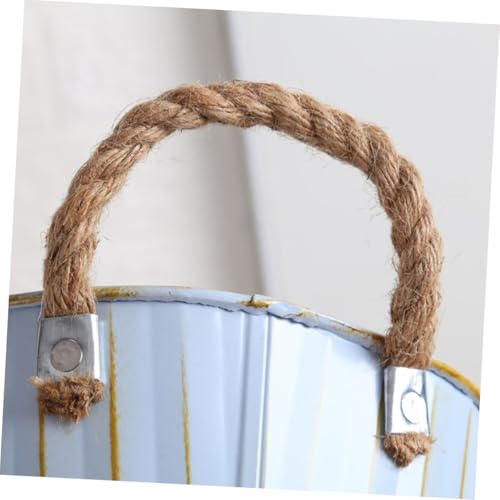 Seau à fleurs rétro en fer et corde de chanvre pot blanc chic - 3