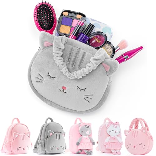 Lazada Back to School Gifts for Girls Cat Plush Handbags for Kids Soft Kitty Handbag Kids Cat Handbag Christmas Gifts for Girls Gray 7-Inch