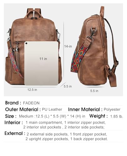 FADEON womens Leather Backpack Purse for Women Fashion Shoulder Bag womens leather travel backpack purse