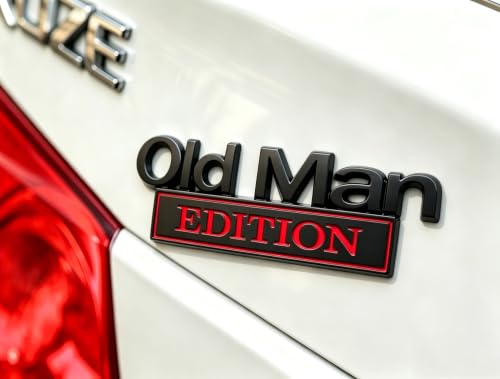 Image of 3D Old Man Edition Chrome Emblems Badges Sticker Car Vehicle, Truck, Motorcycle, RV, Scooter, SUV, Door, Window, Room, Wall and More Decoration (Black Red Edition)