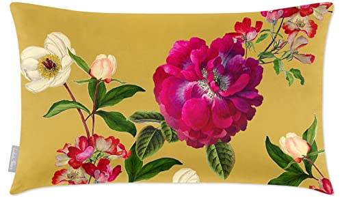Image of Izabela Peters Velvet Cushions - Eco-Friendly, Floral Glade - Mustard, 60 x 40 cm, Chair & Sofa Seat Covers Included
