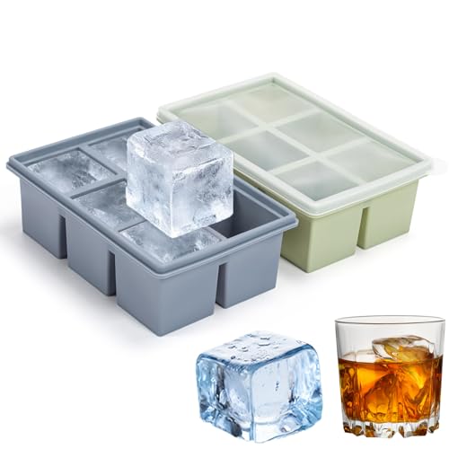 2 Stück Eiswürfelform Groß Silikon mit Deckel BPA Frei Eiswürfelform eckig Eiswürfelbehälter 6-Fach 5CM Ice Cube Tray für Bier Cocktails Whiskey Cocktails Gefrierportionen
