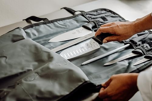 Image of Mercer Culinary Millennia 8-Piece Knife Roll Set, Black Handles