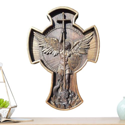 Statua Di Figure Di Angelo - Resin Saint Michael Sculpture, Evil Display | 9.84*7.08*0.78 Pollici Arte Protettiva Artigianale, Accento Decorativo Di Decorazione Tutor Per Cucina Religiosa,