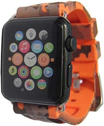 Sport Camo Waterproof Band Compatible for Apple Watch 42/44mm Camouflage Silicone Strap for iWatch 6/5/4/3/2/1/SE Rubber Band (Orange)