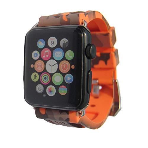Sport Camo Waterproof Band Compatible For Apple Watch 42/44Mm Camouflage Silicone Strap For Iwatch 6/5/4/3/2/1/Se Rubber Band (Orange) #TOP2