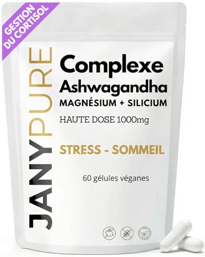 Cortisol Manager Ashwagandha COMPLEXE 1000mg gélules Cure detox balance Cortisole traitement 1 Mois Régulation Stress Test Anxiété Sommeil Plante Anti-Stress Perte de Poids 60 Gélules Sans Gluten