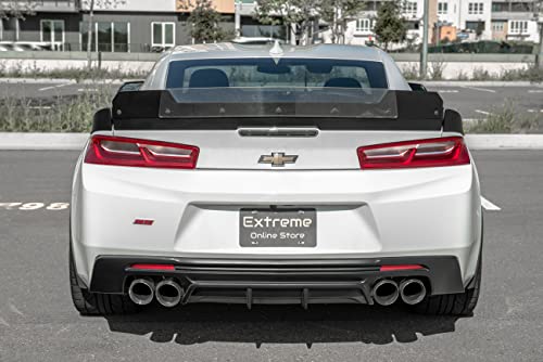 Replacement For 2016-Present Chevrolet Camaro All Models | 1Le Extended Track Style Abs Plastic Matte Black Add On Rear Trunk Lid Wing With Aluminum Glossy Black & Clear Center Wickerbill Spoiler #TOP20